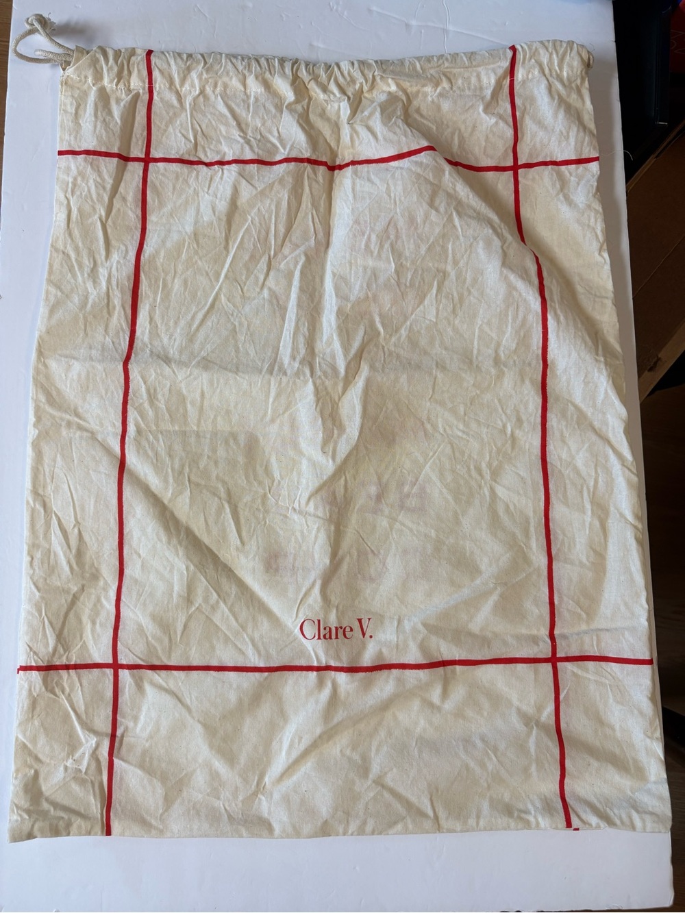 Clare V Cream Drawstring Dust Bag with Red Print